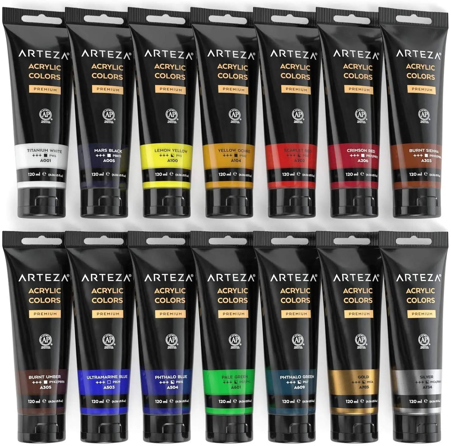 Arteza Premium Acrylic Paint Assorted Colours Set with Storage Box